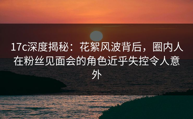 17c深度揭秘：花絮风波背后，圈内人在粉丝见面会的角色近乎失控令人意外