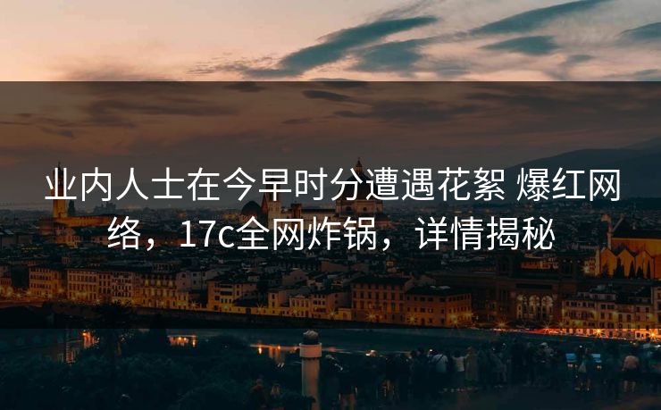 业内人士在今早时分遭遇花絮 爆红网络，17c全网炸锅，详情揭秘